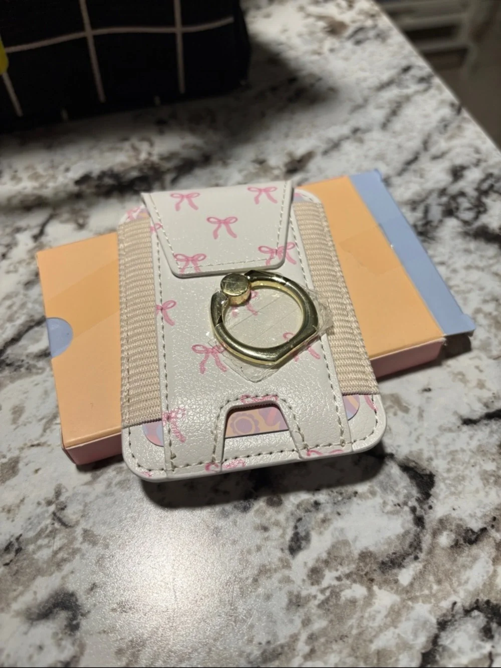 White Pink Bow Card Wallet with a phone Girp